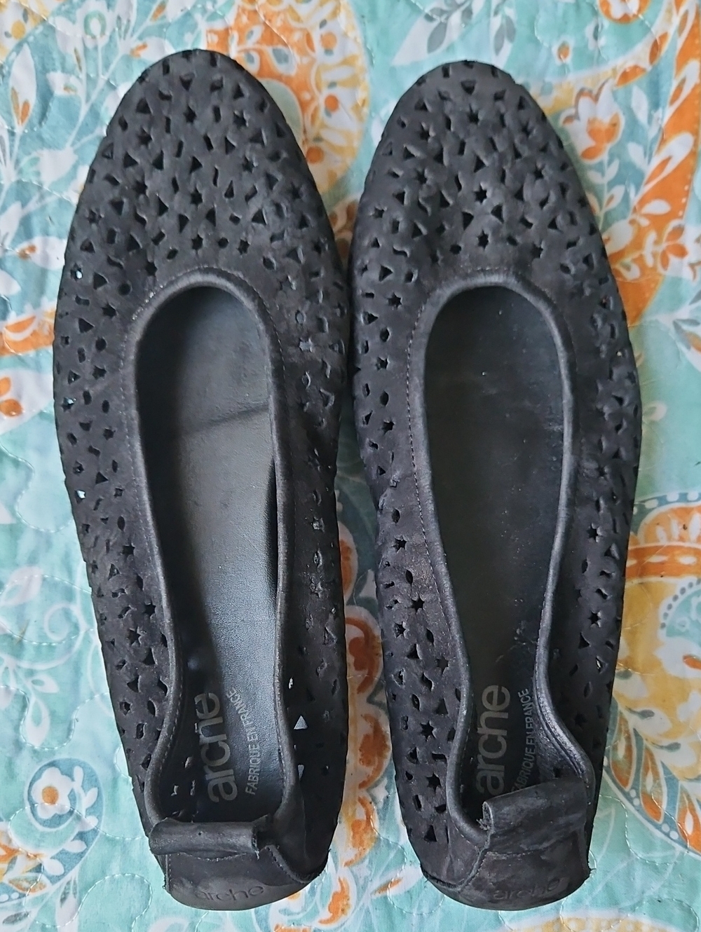 Arche Black Suede Laser-Cut Ballet Balletcore Flats